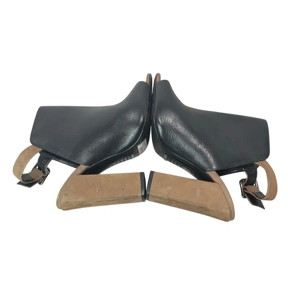 Schutz Quesadilha Yucca Slingback Heels Black Leather Block Heel Size 8.5